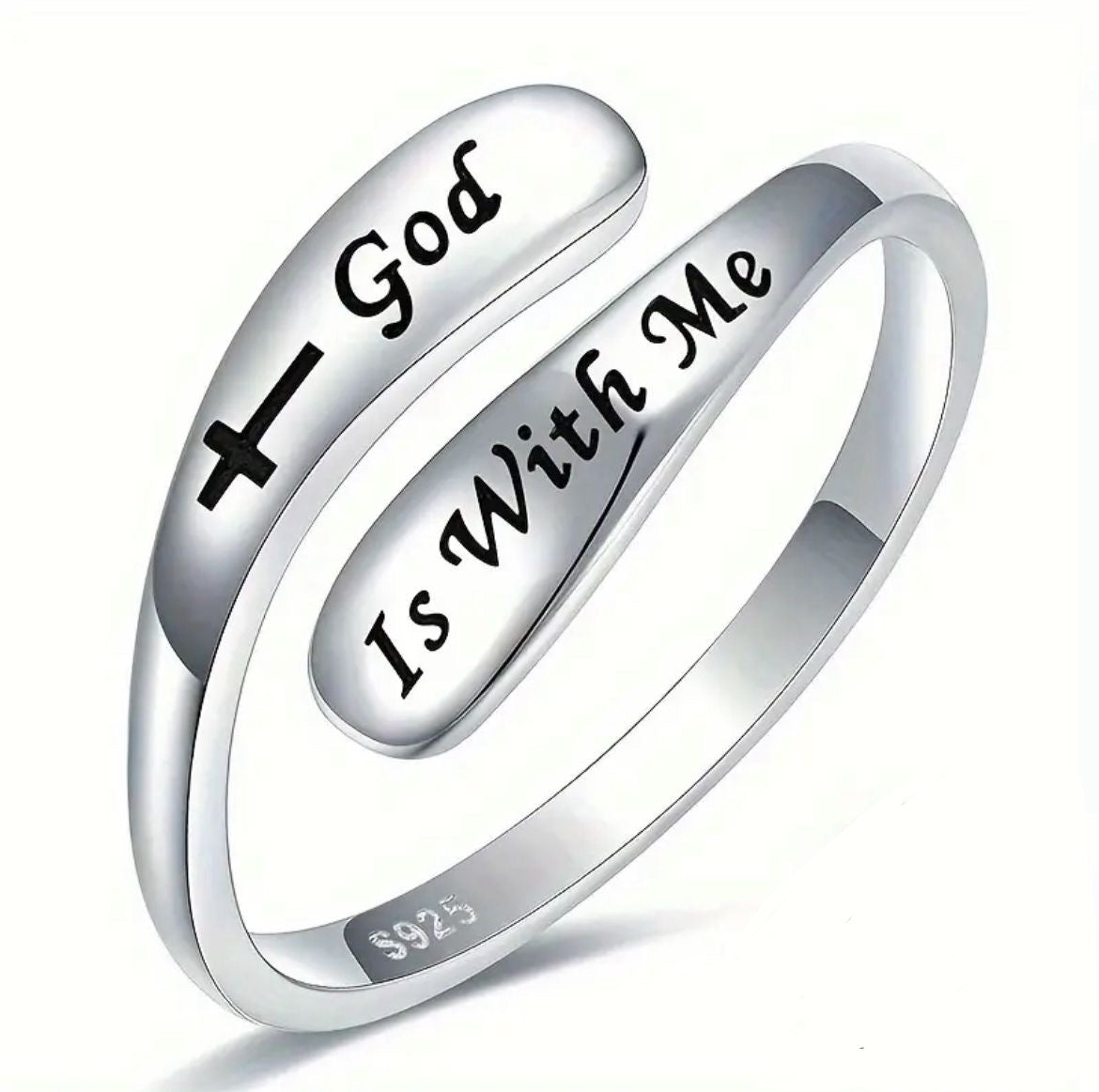 💍 Scripture Sterling Silver Ring —“God Is With Me”