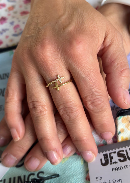 ✝️ Faithfully Joined Cross Ring (Silver & Gold)