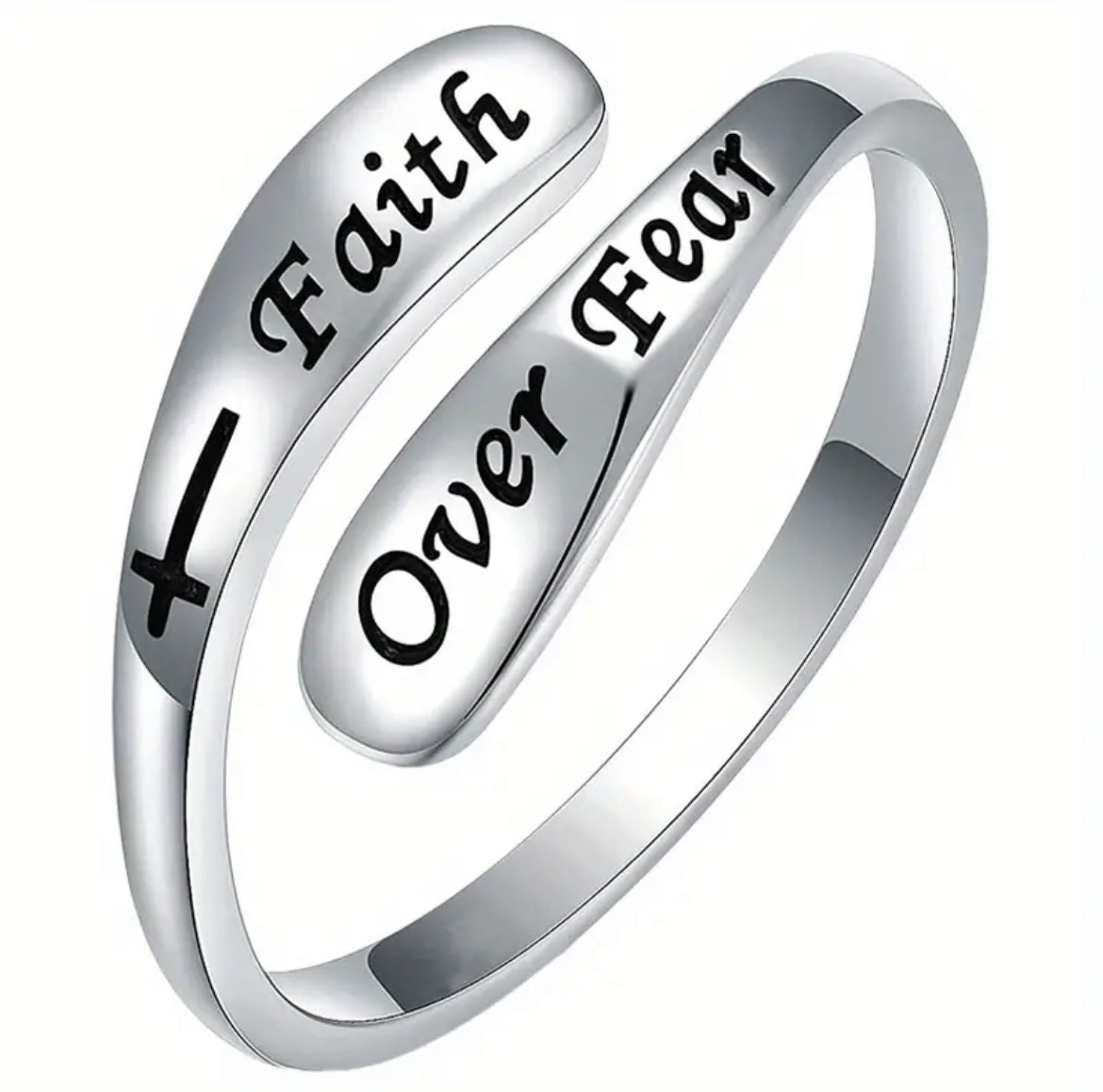 💍 Scripture Sterling Silver Rings — “Faith Over Fear” & “God Is With Me”