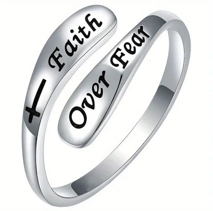 💍 Scripture Sterling Silver Rings — “Faith Over Fear” & “God Is With Me”