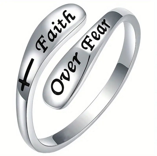 💍 Scripture Sterling Silver Rings — “Faith Over Fear” & “God Is With Me”