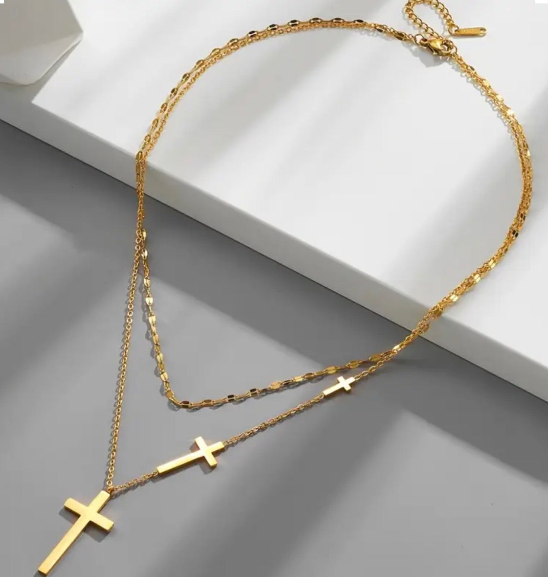 💫 Divine Unity Linked-Cross Necklace (Gold)